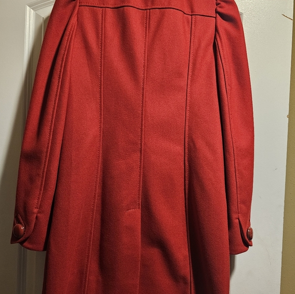 French Connection Red Pea Coat with Ruffle Detail - Picture 5 of 6
